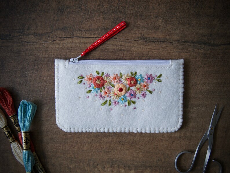 Wool Felt Coin Purse Wallet ø Small MakeUp Bag ø Hand Embroidered ø Personalised Gift ø LoftFullOfGoodies image 7