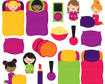 sleepover slumber party clipart clip art sleep over - Slumber Party Digital Clip Art (Girl)