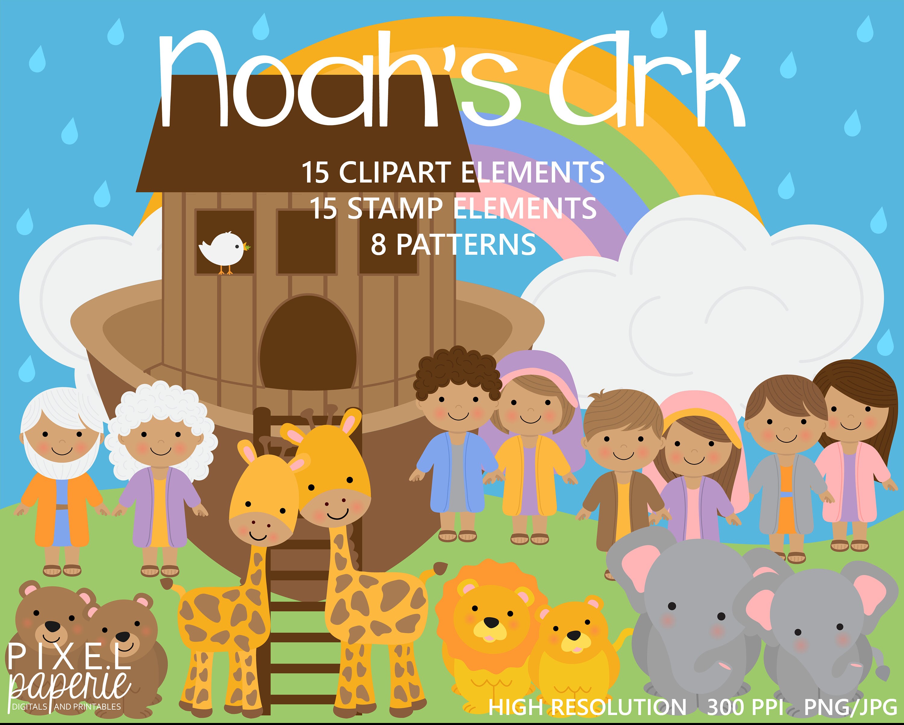 Christian Clip Art Bible Clipart Characters Noah Ark Digital Etsy