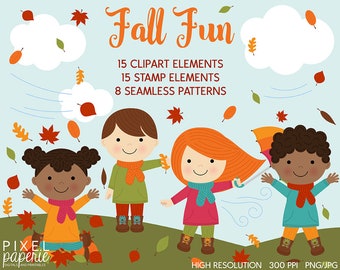 fall clipart autumn kids clip art leaves stamps papers backgrounds seamless patterns - Fall Fun Clipart Stamps Seamless Patterns