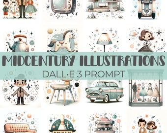 Midcentury Illustrations | DALL•E 3 Prompt | 50s, 1950s, Retro, Classic, Guide