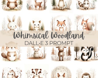 Whimsical Woodland | DALL•E 3 Prompt | Butterfly, Ladybug, Hedgehog, Bird, Insects, Animals, Clipart, Illustrations, Watercolor, Kids, Guide