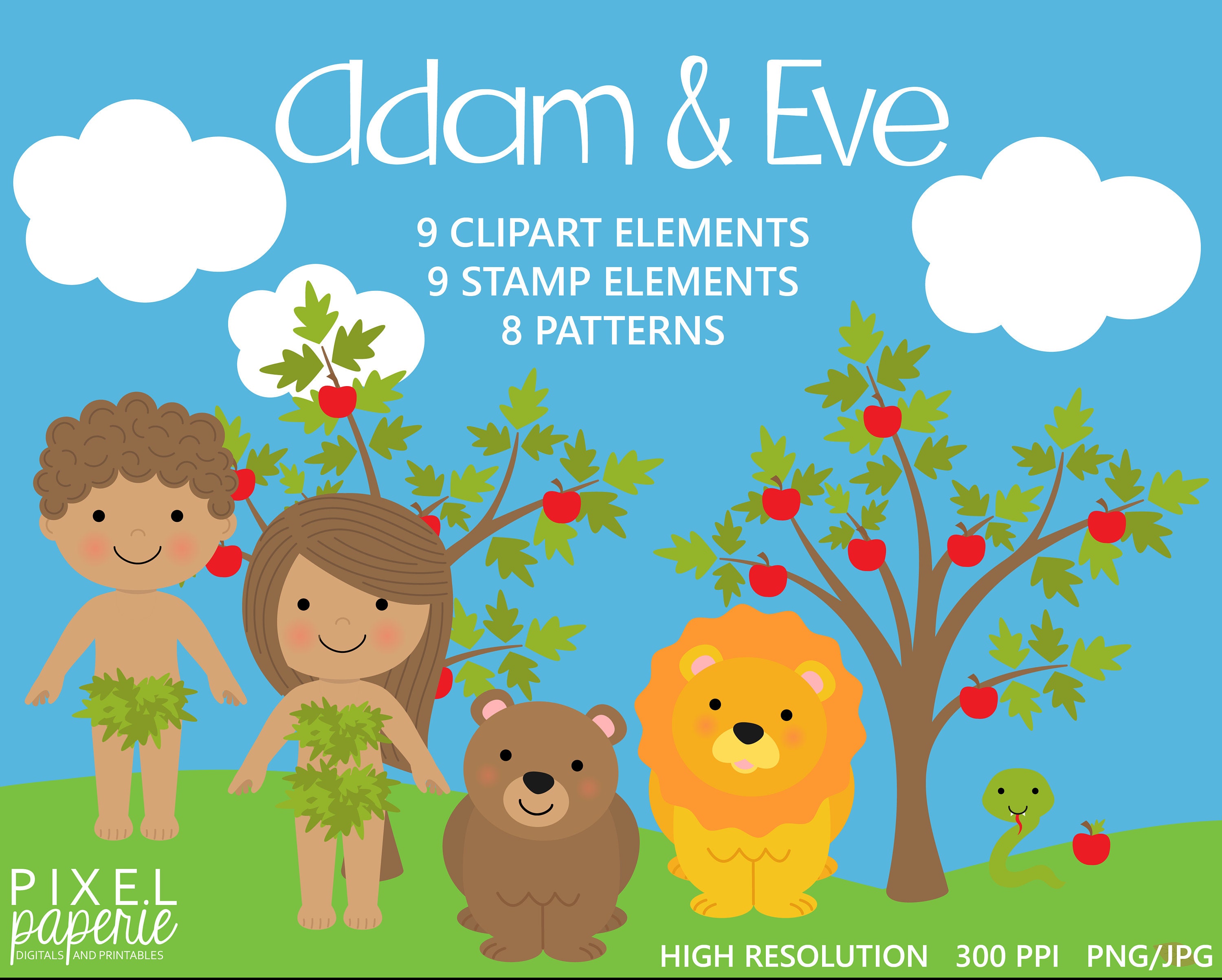 Adam and Eve Clipart - Etsy