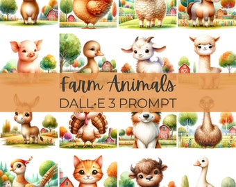 Farm Animals | DALL•E 3 Prompt | Cow, Pig, Sheep, Goat, Horse, Llama, Pheasant, Turkey, Animals, Clipart, Illustrations, Watercolor, Guide