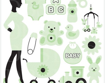 pregnancy pregnant baby clip art clipart digital - Chic Pregnancy Digital Clip Art (Green)