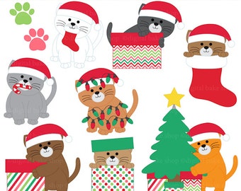 christmas clipart clip art kittens cats - Christmas Kittens Digital Clip Art