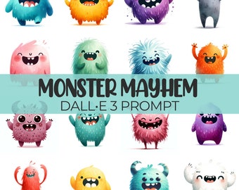 Monster Mayhem | DALL•E 3 Prompt | Aliens, Martian, Creatures, Characters, Illustrations, Vector, Clipart, Guide