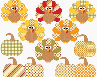 thanksgiving clipart turkey pumpkin fall - Turkeys and Pumpkins Digital Clip Art
