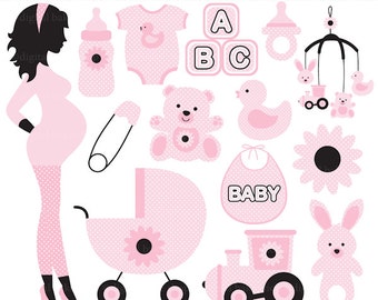 pregnancy pregnant baby clip art clipart digital - Chic Pregnancy Digital Clip Art (Pink)