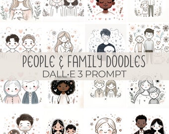 People & Family Doodles | DALL•E 3 Prompt | Families, Family, Person, Mothers, Fathers, Clipart, Hand-drawn, Illustrations, Kids, Guide