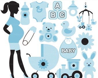pregnancy pregnant baby clip art clipart digital - Chic Pregnancy Digital Clip Art (Blue)