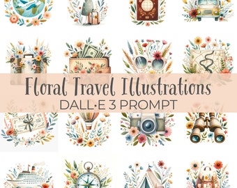 Floral Travel Illustrations | DALL•E 3 Prompt | Flowers, Floral, People, Travel, Vacation, Guide