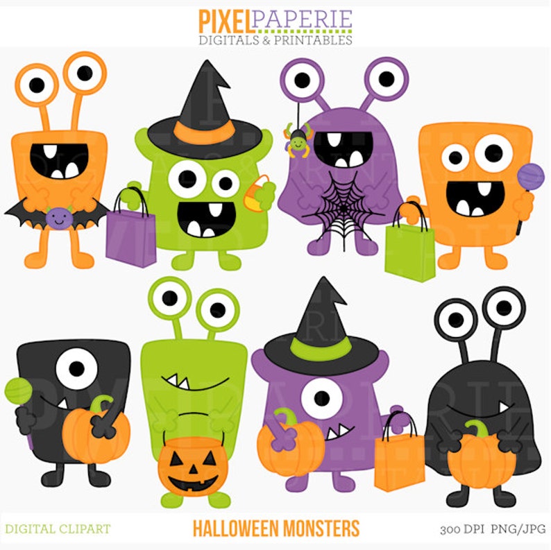 Halloween Monsters Clipart Clip Art Digital Halloween | Etsy