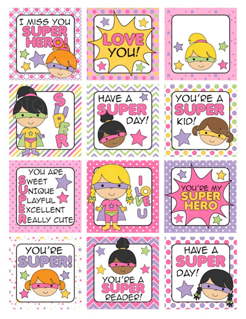School Lunch Box Notes Printable Digital Super Hero Girls | Etsy