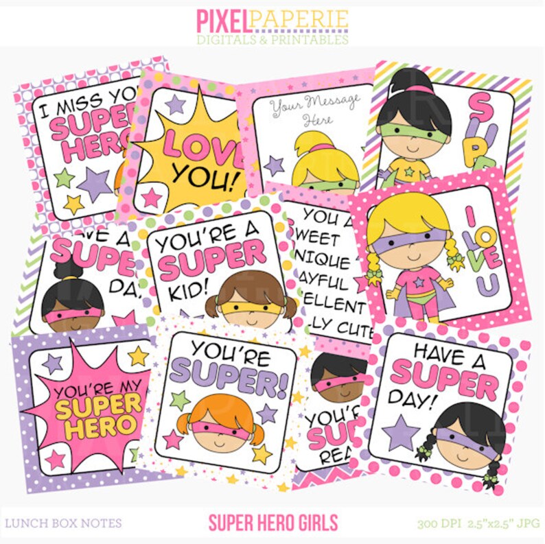 School Lunch Box Notes Printable Digital Super Hero Girls - Etsy