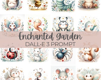 Enchanted Garden | DALL•E 3 Prompt | Butterfly, Ladybug, Hedgehog, Bird, Insects, Animals, Clipart, Illustrations, Watercolor, Kids, Guide