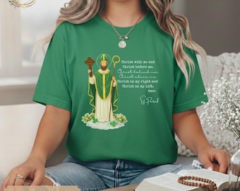 Saint Patrick Prayer T-Shirt, Catholic Shamrock Design, Irish Catholic Gift - Unisex Soft Cotton tee
