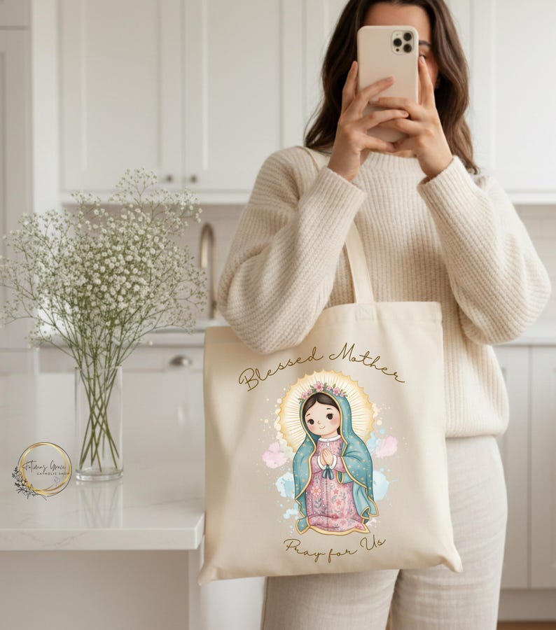 Our Lady of Guadalupe Illustration | Marian Devotional Tote Bag ...