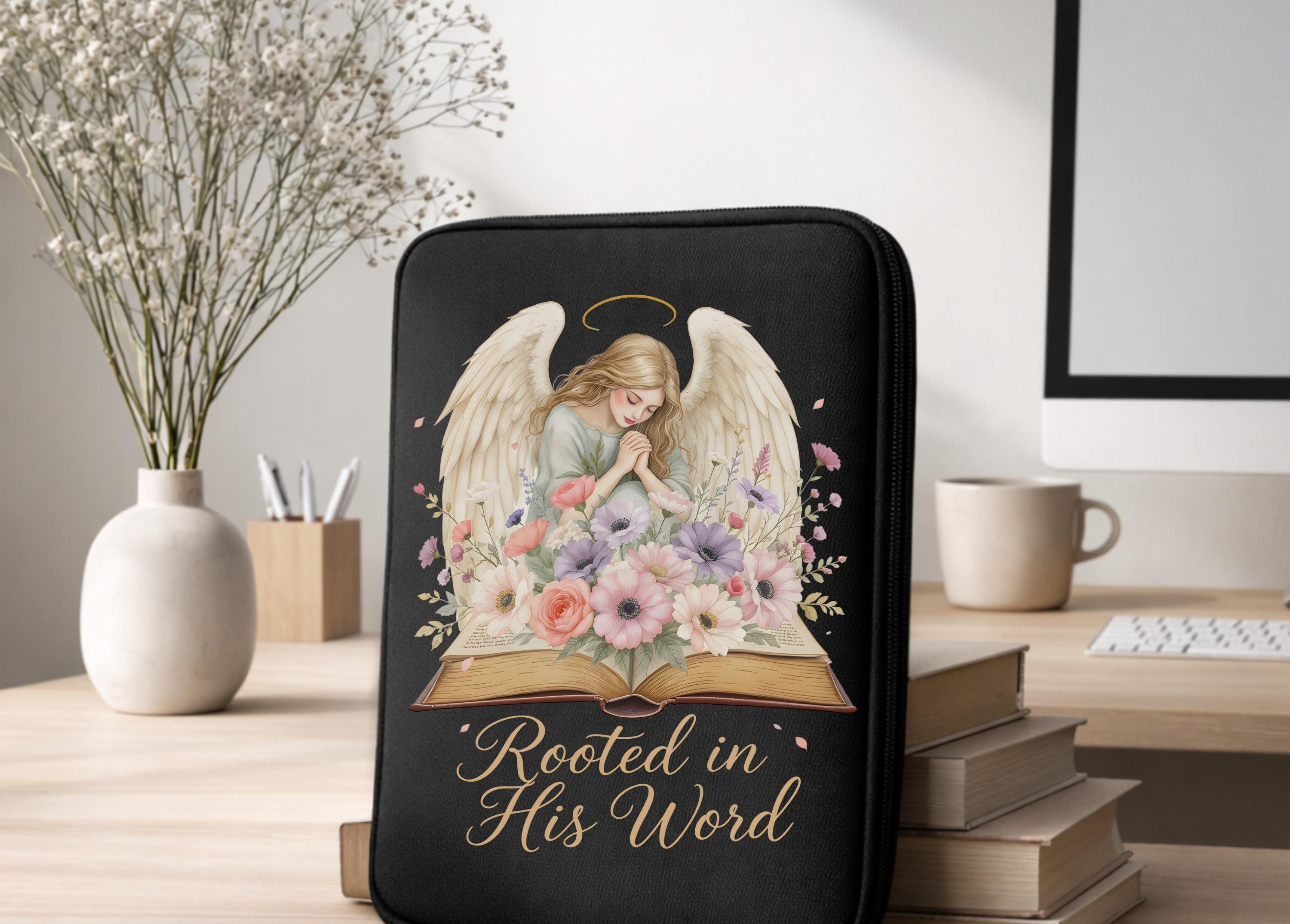 Rooted in His Word Computer Case | Angel, Bible, Floral Design | Padded ...