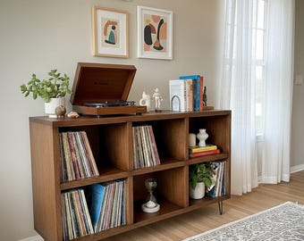 Mid Century Turntable Stand with Vinyl Storage | Modern Record Cabinet | Retro Lp Shelf |