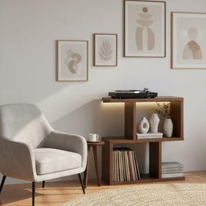 Modern Turntable Stand & Vinyl Record Storage Cabinet | Mid Century LP Shelf for Music Studio | Wooden Record Player Stand | 55x80 cm