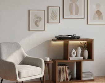 Modern Turntable Stand & Vinyl Record Storage Cabinet | Mid Century LP Shelf for Music Studio | Wooden Record Player Stand | 55x80 cm