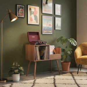 Handmade Turntable Stand with Storage, MDF Wood Record Player Table,Mid Century Custom Vinyl Cabinet,
