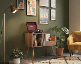 Handmade Turntable Stand with Storage, MDF Wood Record Player Table,Mid Century Custom Vinyl Cabinet,