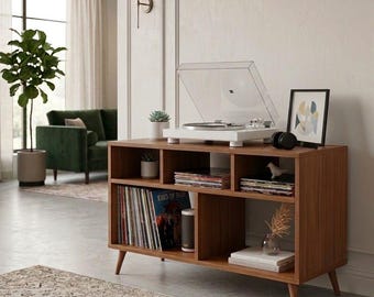Modern MDF Turntable Stand with Vinyl Storage | Stylish Record Player Cabinet for Music Lovers & Minimalist Decor | Home Audio Furniture
