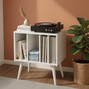 Mid Century Record Player Stand, Vinyl Storage Cabinet, Turntable Stand with Storage, Retro MDF Wooden Record Holder - Space Saving Shelf image 10