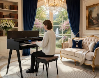 Handmade Black Piano Stand, Modern Keyboard Table, Minimalist Music Desk, MDF Wood Piano Furniture -