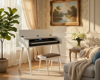 Mid Century Handmade Piano Stand – Wooden Keyboard Table, Musician Decor -