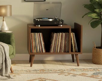 Modern MDF Turntable Stand with Vinyl Storage – Handmade Record Player Console, Large Media Cabinet