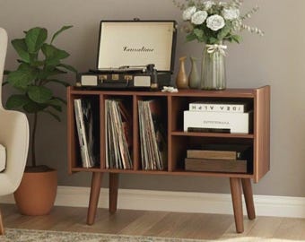 Handmade Turntable Stand with Storage, Mdf Wood Record Player Table, Mid Century Custom Vinyl Cabinet,Modern Music  -
