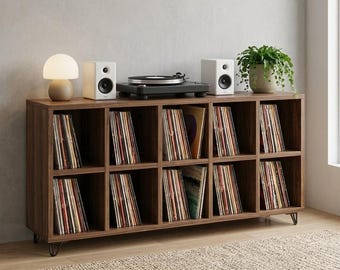 Mid Century Modern Record Player Stand, Vinyl Storage Cabinet, Handmade Turntable Console, Retro Wood Furniture, LP Organizer Gift