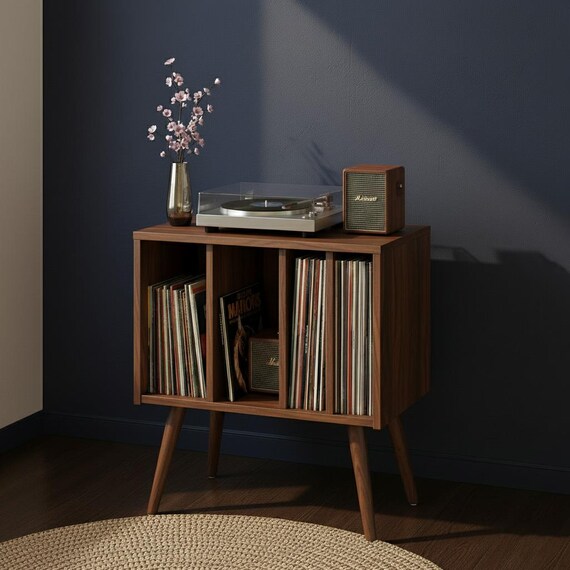 Handmade Mid Century Modern Record Player Stand – Vinyl Storage Cabinet