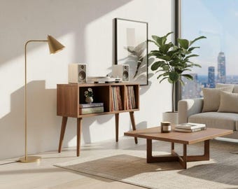 Wooden Record Player Stand Music , Mid Century Turntable Stand 31.5”, Vinyl Record Storage Cabinet,Furniture, Modern Vinyl Display