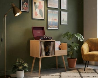 Handmade Mid Century Modern Record Player Stand with Vinyl Storage