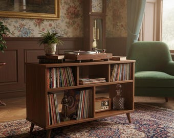 Modern MDF Turntable Stand with Vinyl Storage | Stylish Record Player Cabinet for Music Lovers &Home Decor -