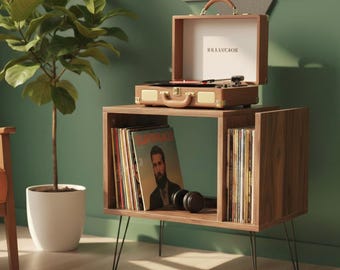 Vinyl Record Player Station with Storage – Large Turntable Cabinet & Stand Custom Turntable Stand -
