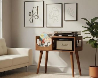 Handmade Mid Century Modern Turntable Stand, Vinyl Record Storage,  Wood Record Player Table, Mid Century Custom Cabinet, Modern Music Furn