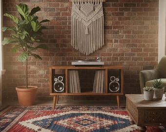 Handmade Turntable Stand with Storage, Mdf Wood Record Player Table, Mid Century Custom Vinyl Cabinet,Modern Music  -