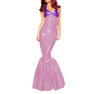PVC Mermaid Dress: Patchwork Bodycon Maxi Cosplay Costume