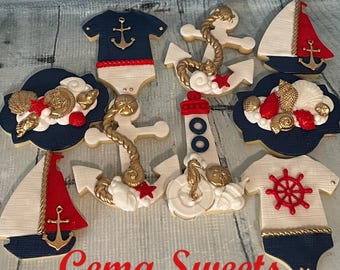 Nautical baby shower cookies