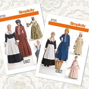 S3723 S3725 Simplicity 3723 3725 SEWING PATTERN Misses' or Girls' Historical Costume Dresses Pioneer Prairie Quaker Colonial | UNCUT