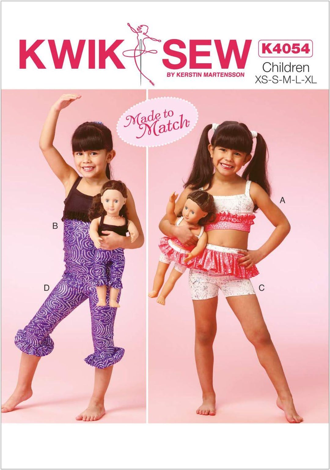 Kwik Sew K4054 SEWING PATTERN Girls' & Dolls' Matching Tops, Shorts ...