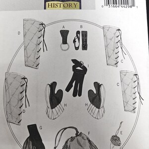 B5733 Butterick 5733 SEWING PATTERN Historical Costume Accessories Mug Ax Loop Bracers Greaves Gloves Pouches Medieval Renaissance | UNCUT