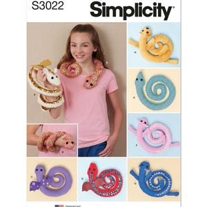 S3022 Simplicity 3022 SEWING PATTERN Plush Stuffed Animals Critters Snake Dragon Axolotl Otter | UNCUT New Factory Folded