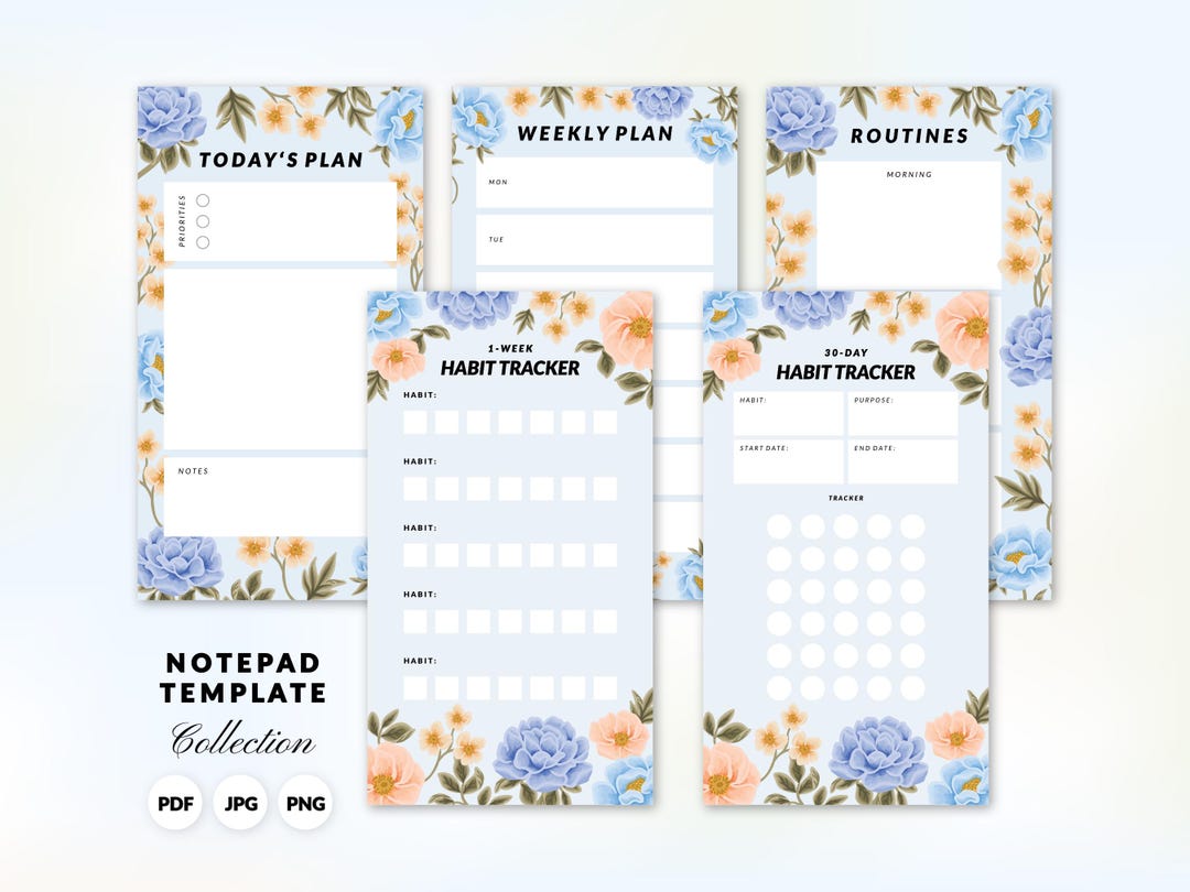 Floral Notepad Templates: Spring Planner, Habit Tracker, Whimsy Daily ...