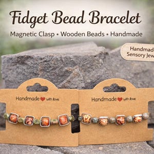 Fidget Bead Bracelet with Magnetic Clasp | Wood Bead Bracelet | Neurodivergent Friendly Fidget Jewelry